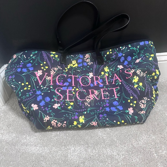 Victoria's Secret Handbags - Victoria's Secret Black Tote with Floral Design